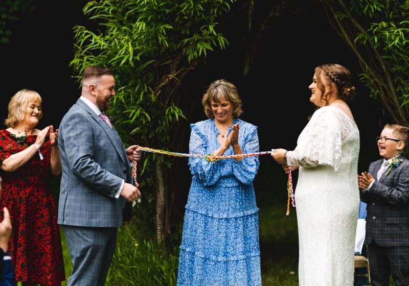 Handfasting at a celebrant wedding ceremony in Norfolk
